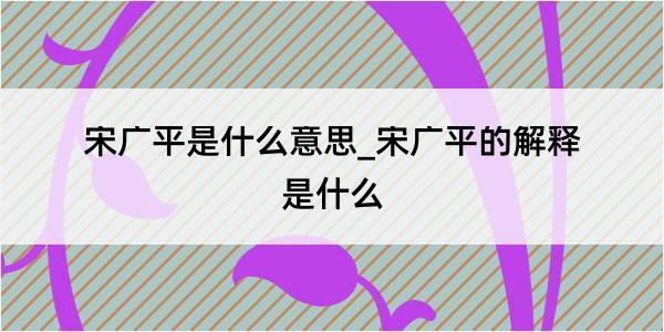 宋广平是什么意思_宋广平的解释是什么