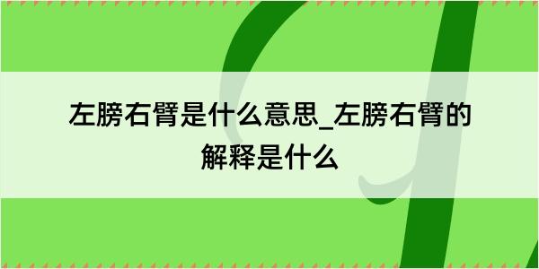 左膀右臂是什么意思_左膀右臂的解释是什么