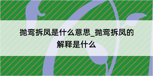 抛鸾拆凤是什么意思_抛鸾拆凤的解释是什么