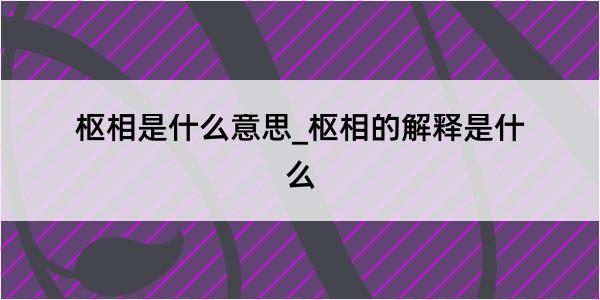 枢相是什么意思_枢相的解释是什么