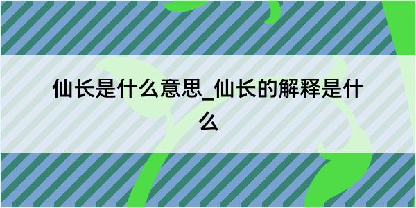 仙长是什么意思_仙长的解释是什么