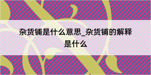 杂货铺是什么意思_杂货铺的解释是什么