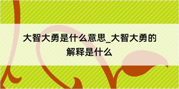 大智大勇是什么意思_大智大勇的解释是什么