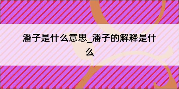 潘子是什么意思_潘子的解释是什么