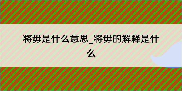 将毋是什么意思_将毋的解释是什么