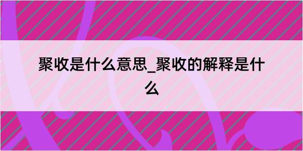 聚收是什么意思_聚收的解释是什么