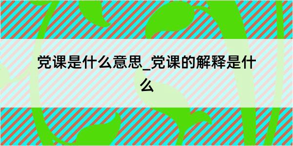 党课是什么意思_党课的解释是什么