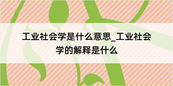 工业社会学是什么意思_工业社会学的解释是什么