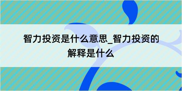 智力投资是什么意思_智力投资的解释是什么