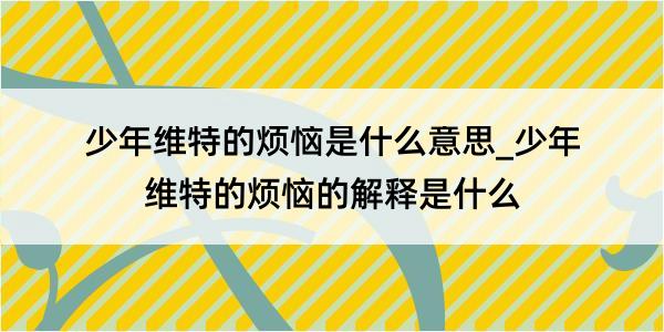 少年维特的烦恼是什么意思_少年维特的烦恼的解释是什么