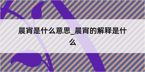 晨宵是什么意思_晨宵的解释是什么