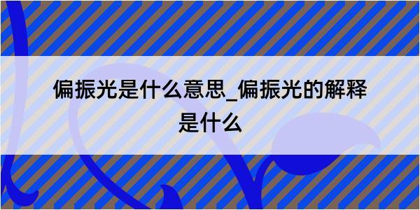 偏振光是什么意思_偏振光的解释是什么