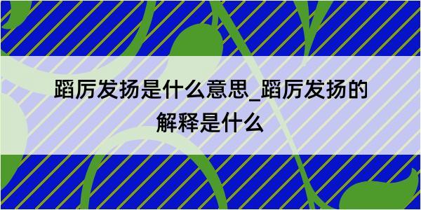 蹈厉发扬是什么意思_蹈厉发扬的解释是什么