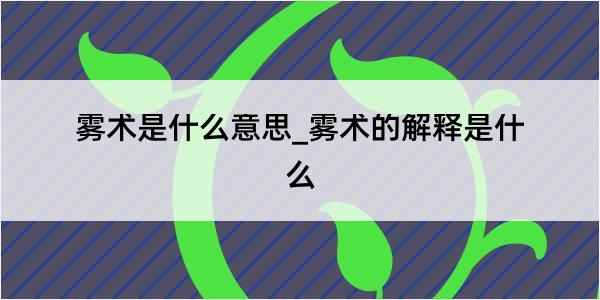 雾术是什么意思_雾术的解释是什么