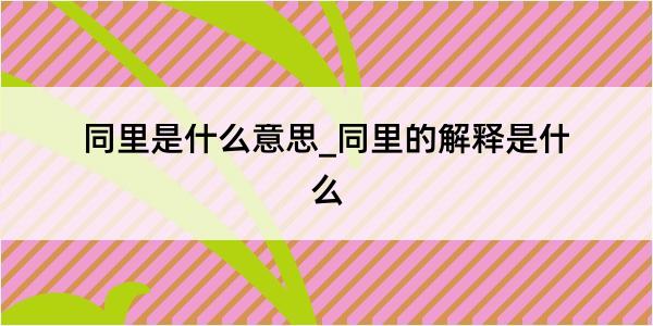 同里是什么意思_同里的解释是什么