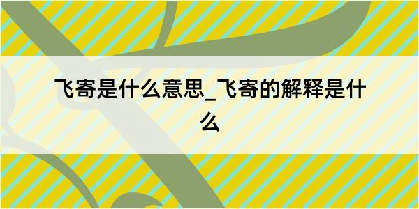 飞寄是什么意思_飞寄的解释是什么