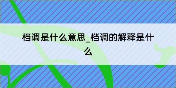 档调是什么意思_档调的解释是什么