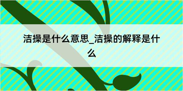 洁操是什么意思_洁操的解释是什么