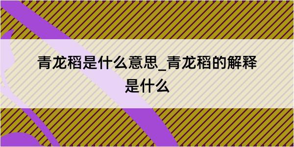 青龙稻是什么意思_青龙稻的解释是什么