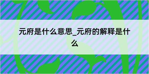 元府是什么意思_元府的解释是什么