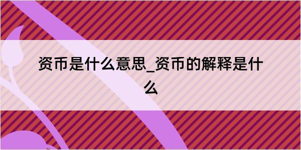 资币是什么意思_资币的解释是什么