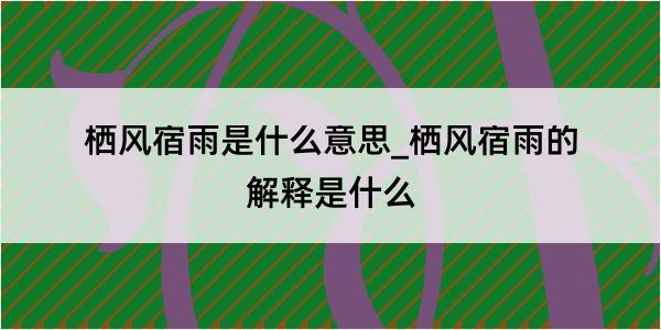 栖风宿雨是什么意思_栖风宿雨的解释是什么