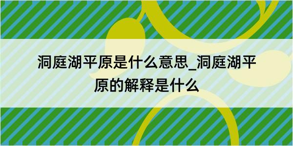 洞庭湖平原是什么意思_洞庭湖平原的解释是什么