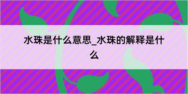 水珠是什么意思_水珠的解释是什么