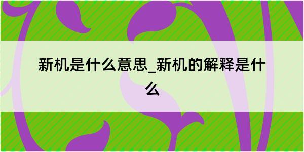 新机是什么意思_新机的解释是什么