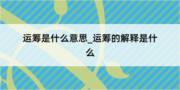 运筹是什么意思_运筹的解释是什么