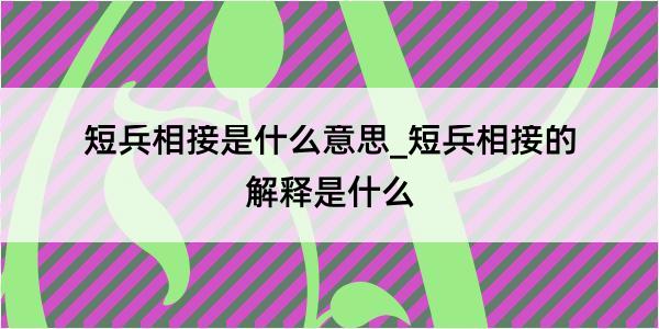 短兵相接是什么意思_短兵相接的解释是什么