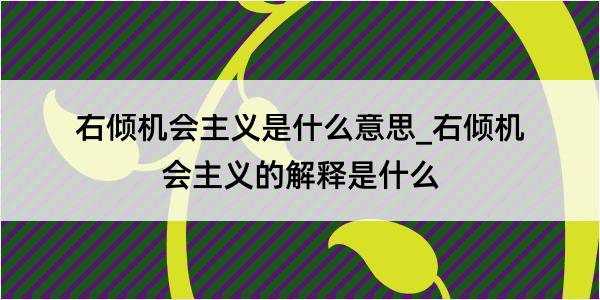 右倾机会主义是什么意思_右倾机会主义的解释是什么