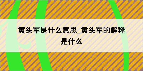 黄头军是什么意思_黄头军的解释是什么