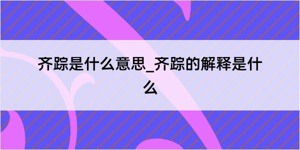 齐踪是什么意思_齐踪的解释是什么