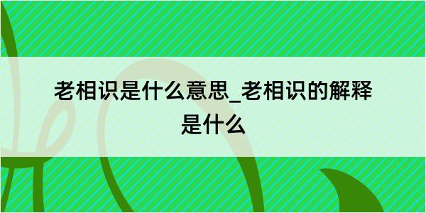 老相识是什么意思_老相识的解释是什么