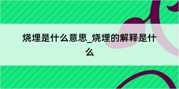 烧埋是什么意思_烧埋的解释是什么