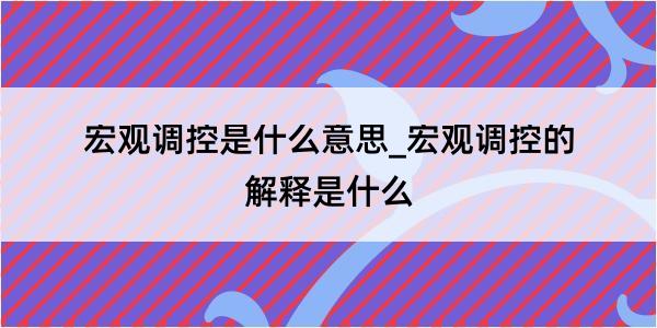 宏观调控是什么意思_宏观调控的解释是什么