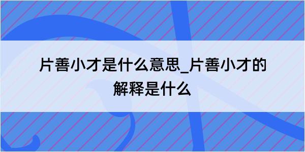 片善小才是什么意思_片善小才的解释是什么