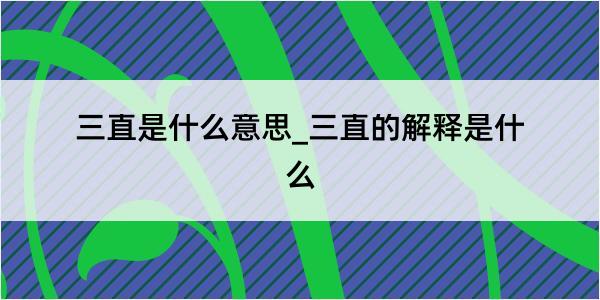 三直是什么意思_三直的解释是什么