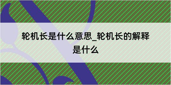 轮机长是什么意思_轮机长的解释是什么