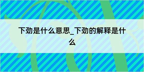 下劲是什么意思_下劲的解释是什么