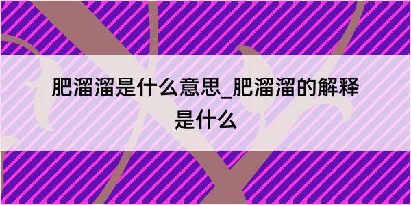 肥溜溜是什么意思_肥溜溜的解释是什么