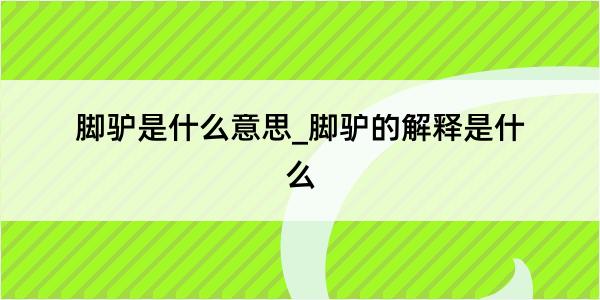 脚驴是什么意思_脚驴的解释是什么