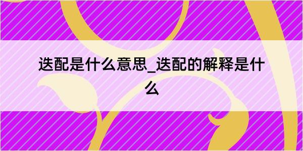 迭配是什么意思_迭配的解释是什么