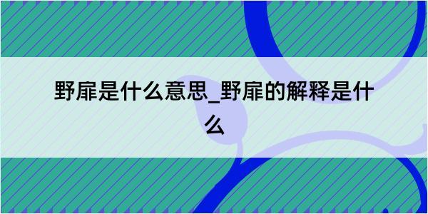 野扉是什么意思_野扉的解释是什么