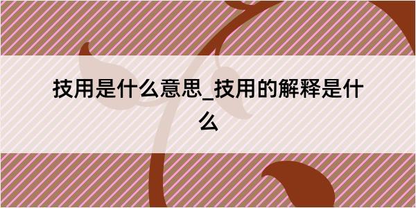 技用是什么意思_技用的解释是什么