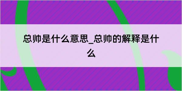 总帅是什么意思_总帅的解释是什么