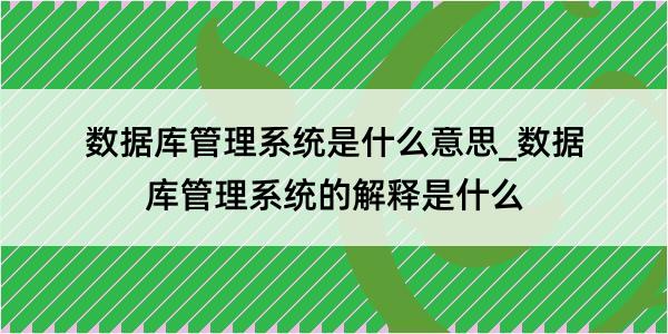 数据库管理系统是什么意思_数据库管理系统的解释是什么