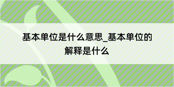 基本单位是什么意思_基本单位的解释是什么