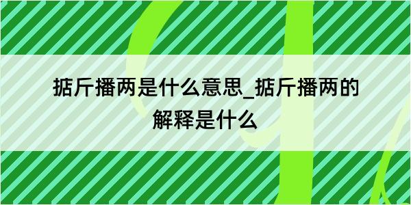 掂斤播两是什么意思_掂斤播两的解释是什么